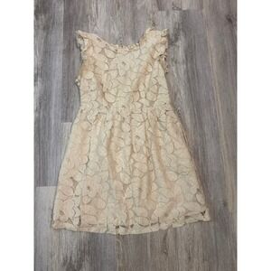 Tulle Womens Cream Floral Lace‎ Ruffle Sleeveless Mini Dress Size Large